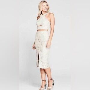 Marciano Lace Midi Pencil Skirt in Ivory